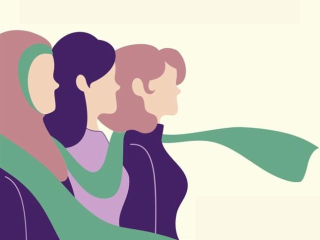 graphic design of three women in profile