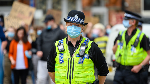 Police officers in face masks