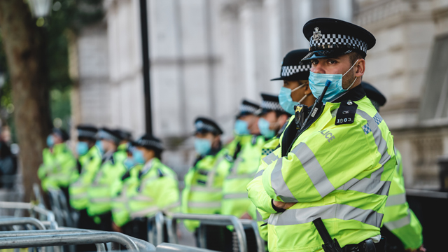 Police officers in face masks