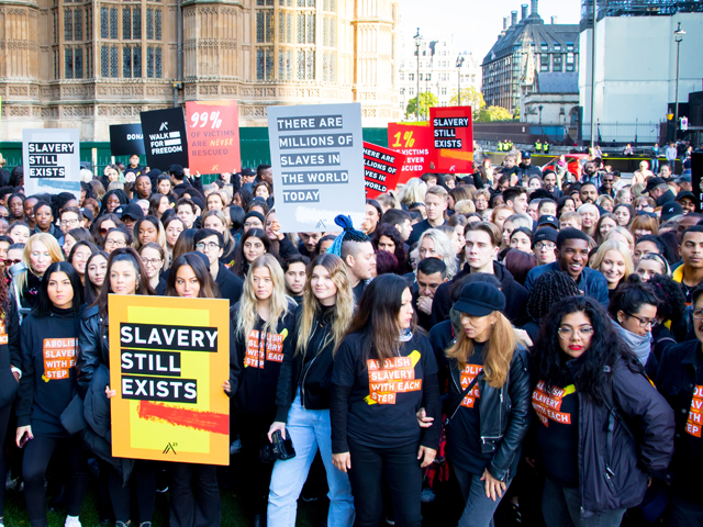 A demonstration in London against modern slavery
