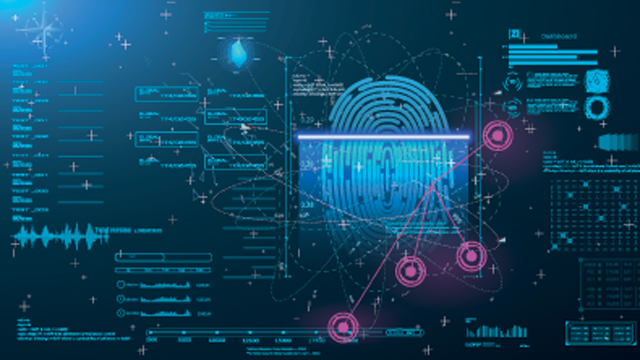 A screen showing graphs, figures and a fingerprint