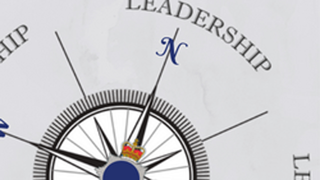 A mocked up compass with leadership labels on it