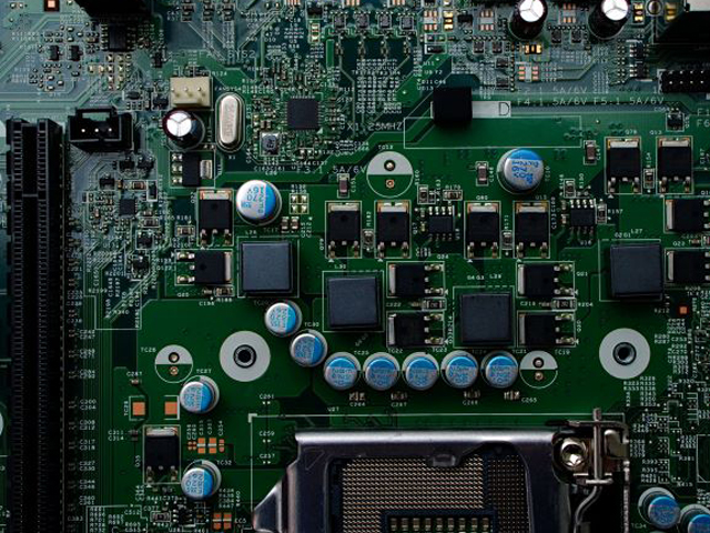 A close up of a printed circuit board
