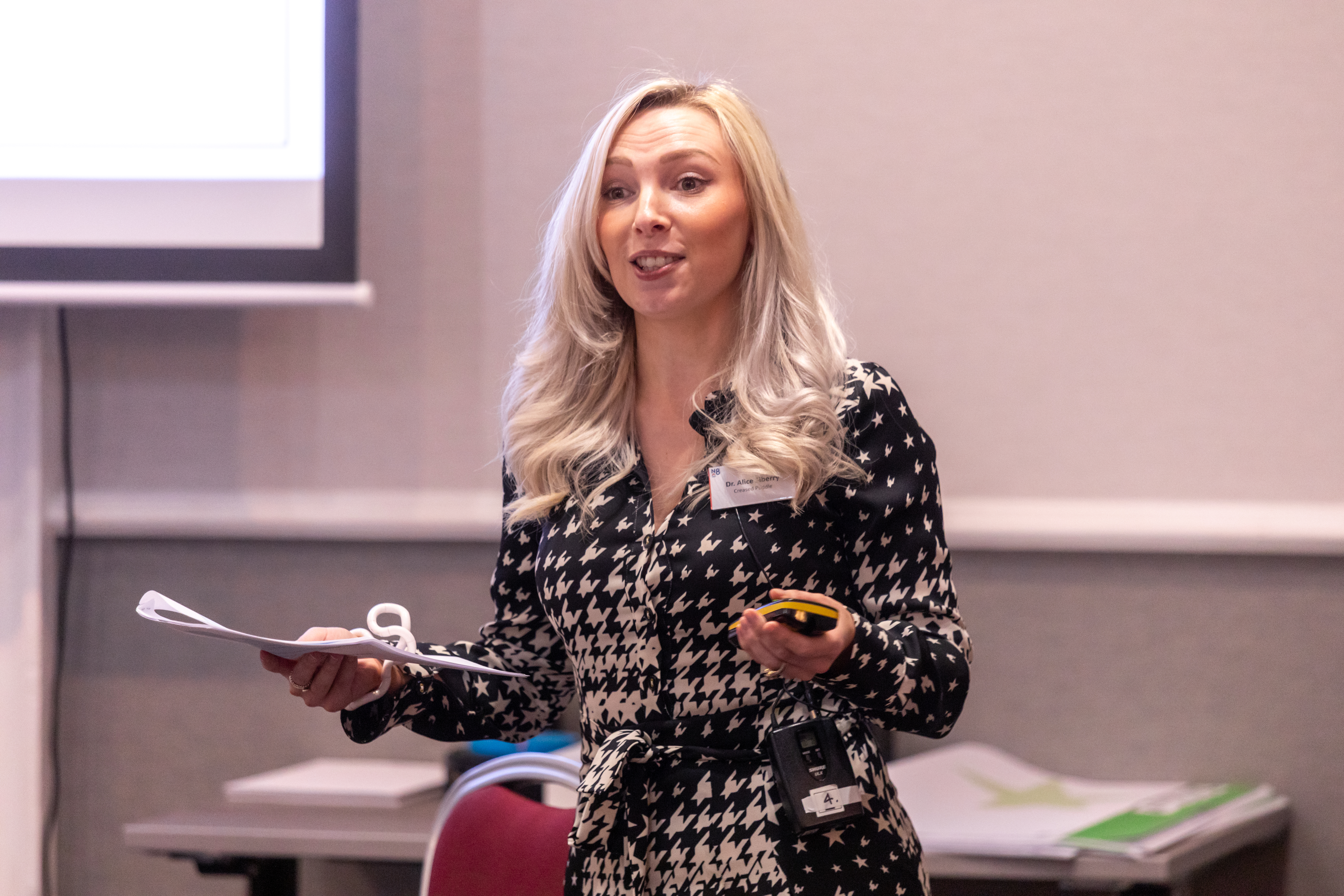 Woman talking in a conference room