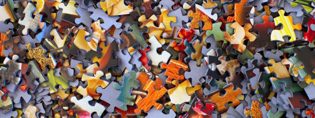 Pile of jigsaw puzzle pieces